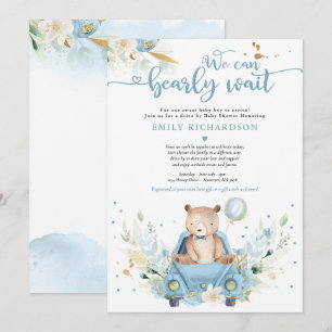 We Can Bearly Wait Teddy Bear Drive By Baby Shower Invitation