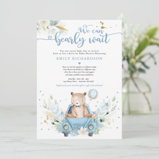 We Can Bearly Wait Teddy Bear Drive By Baby Shower Invitation Zazzle