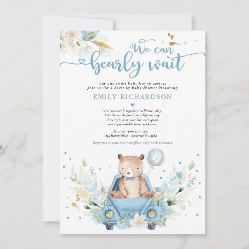 We Can Bearly Wait Teddy Bear Drive By Baby Shower Invitation Zazzle