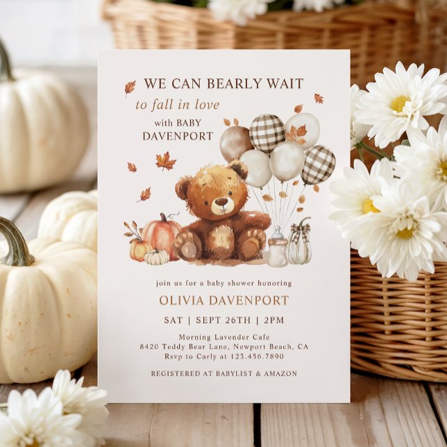 We Can Bearly Wait Teddy Bear Fall Baby Shower Invitation (Creator Uploaded)