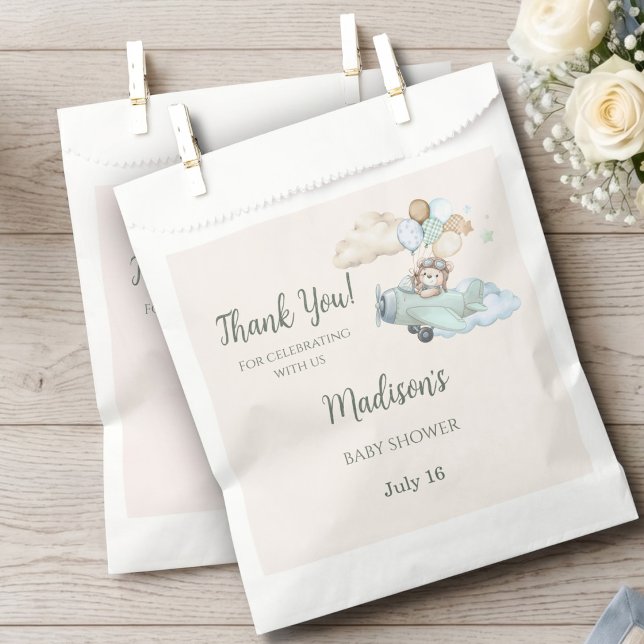 We Can Bearly Wait Teddy Bear Favor Bag (We Can Bearly Wait Teddy Bear Airplane Treat Bag)