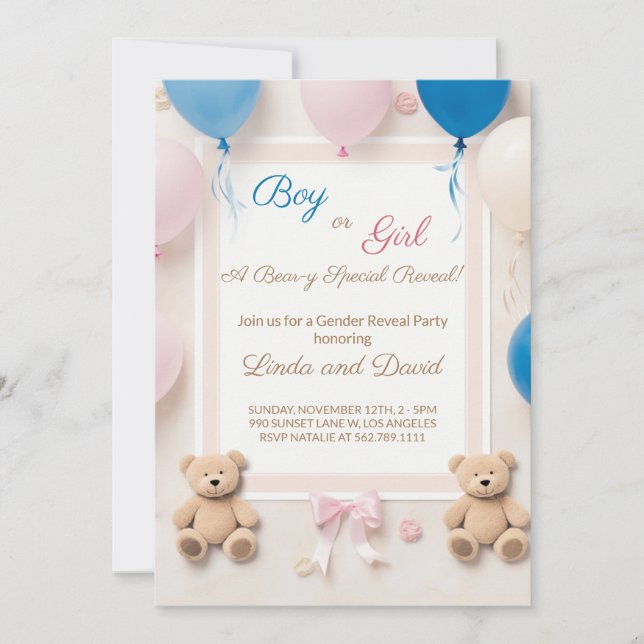 We Can Bearly Wait Teddy Bear  Gender Reveal Invitation (Front)