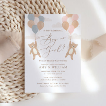 We Can Bearly Wait Teddy Bear Gender Reveal Invitation by LittleFolkPrintables at Zazzle