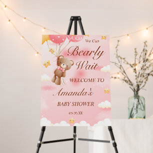 We Can Bearly Wait Teddy Bear Girl Baby Shower Foam Board