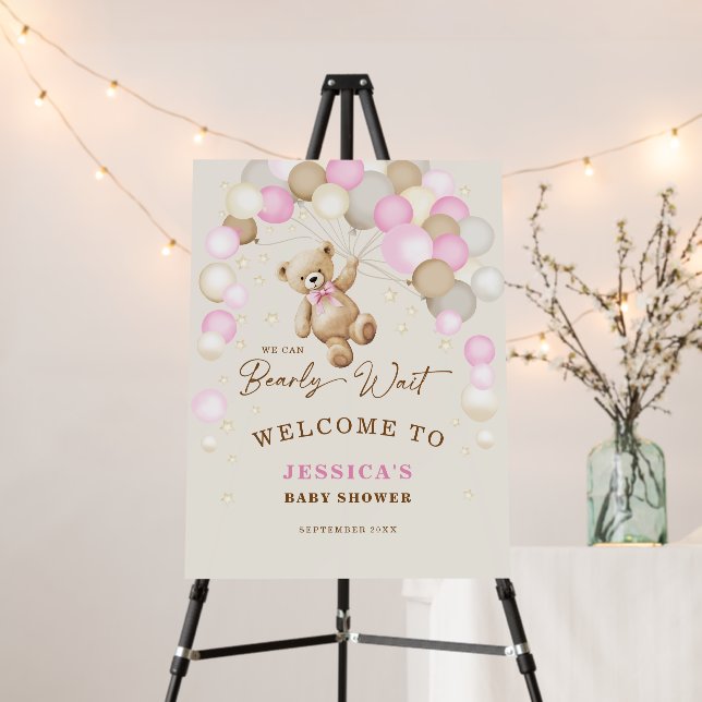 We Can Bearly Wait Teddy Bear Girl Baby Shower Foam Board (In Situ (Stand))