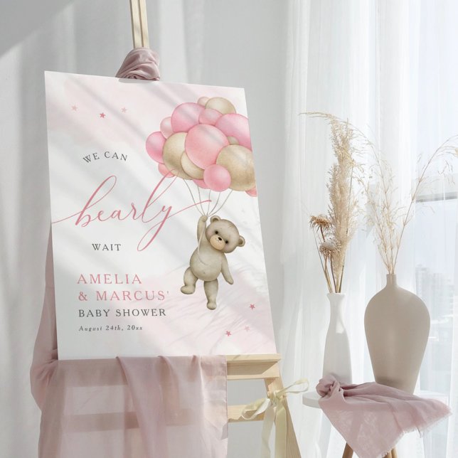 We Can Bearly Wait Teddy Bear Girl Baby Shower Foam Board (Creator Uploaded)