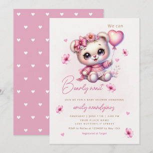 We Can Bearly Wait Teddy Bear Girl Baby Shower Invitation
