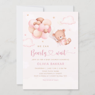We Can Bearly Wait Teddy Bear Girl Baby Shower Invitation