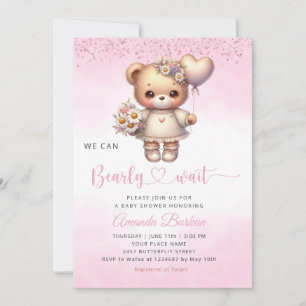 We can Bearly wait Teddy Bear Girl Baby Shower Invitation
