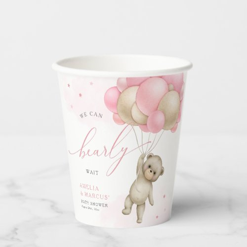 We Can Bearly Wait Teddy Bear Girl Baby Shower  Paper Cups