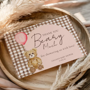 We Can Bearly Wait Teddy Bear Girl Baby Shower  Thank You Card