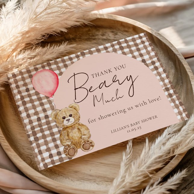 We Can Bearly Wait Teddy Bear Girl Baby Shower  Thank You Card (Creator Uploaded)