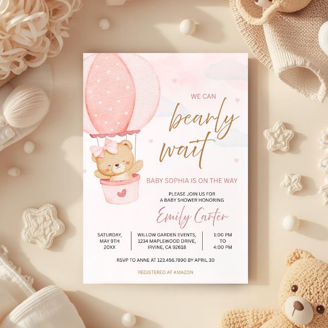 We Can Bearly Wait Teddy Bear Hot Air Balloon Invitation (Creator Uploaded)