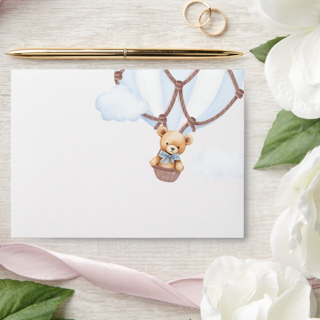 We Can Bearly Wait! Teddy Bear In Hot Air Baloon  Envelope (Wedding)