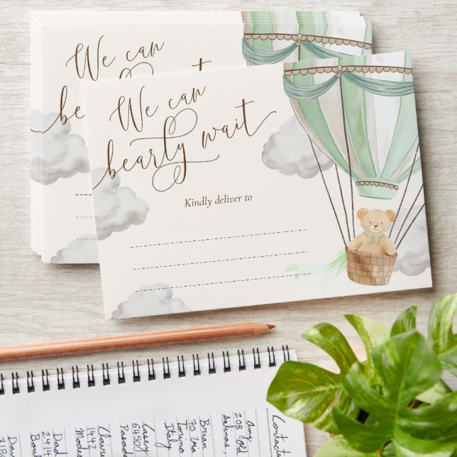 We Can Bearly Wait Teddy Bear Mint Baby Shower Envelope (Stacked)