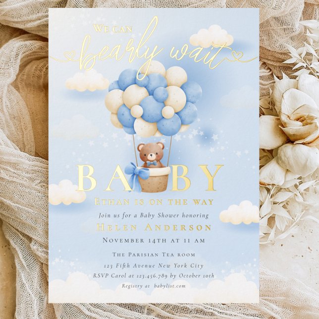 We can Bearly Wait Teddy Bear Neutral Baby Shower Foil Invitation (Creator Uploaded)