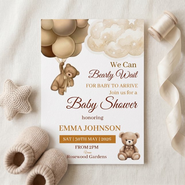We Can Bearly Wait Teddy Bear Neutral Baby Shower Invitation (Creator Uploaded)