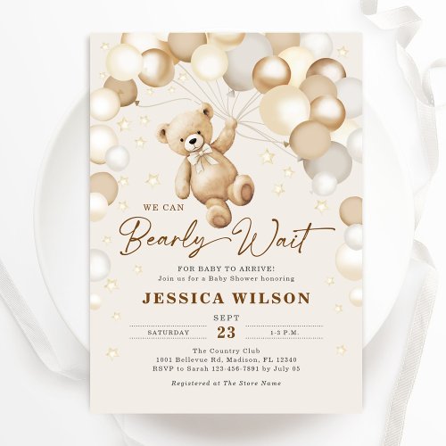We Can Bearly Wait Teddy Bear Neutral Baby Shower Invitation