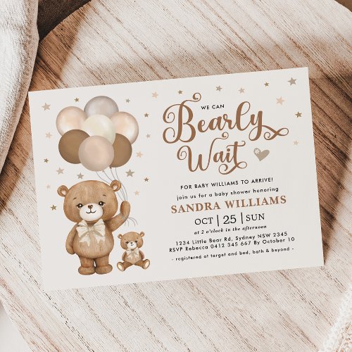 We Can Bearly Wait Teddy Bear Neutral Baby Shower Invitation
