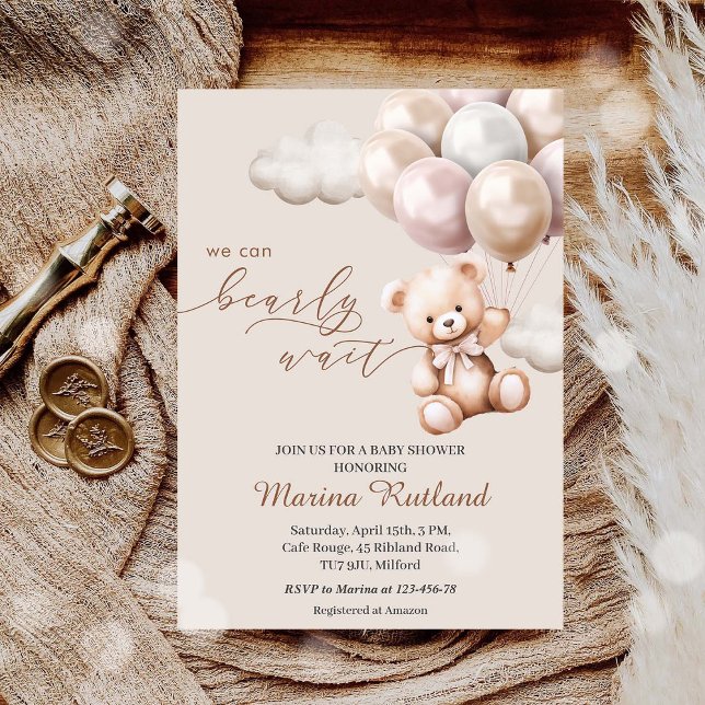 We Can Bearly Wait Teddy Bear Neutral Baby Shower Invitation (Creator Uploaded)