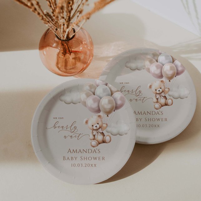 We Can Bearly Wait Teddy Bear Neutral Baby Shower  Paper Plates (Creator Uploaded)