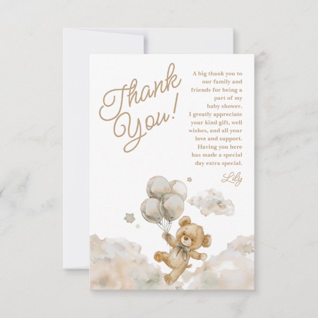 We Can Bearly Wait Teddy Bear Neutral Baby Shower Thank You Card (Front)