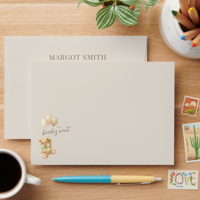 We Can Bearly Wait Teddy Bear Neutral Envelope (Desk)