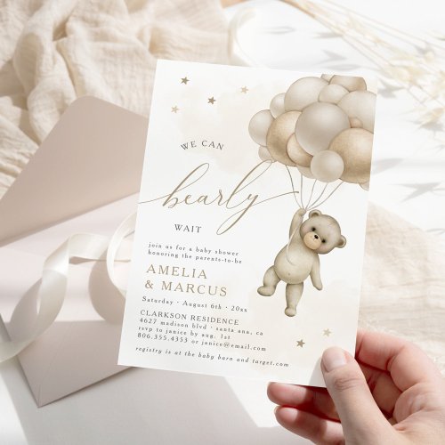 We Can Bearly Wait Teddy Bear Neutral Shower Invitation