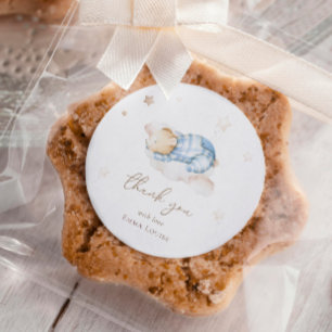 We can Bearly Wait Teddy Bear On Cloud Baby Shower Classic Round Sticker