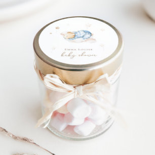 We can Bearly Wait Teddy Bear On Cloud Baby Shower Classic Round Sticker