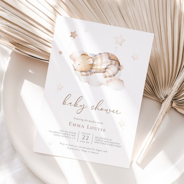We can Bearly Wait Teddy Bear On Cloud Baby Shower Invitation (Creator Uploaded)