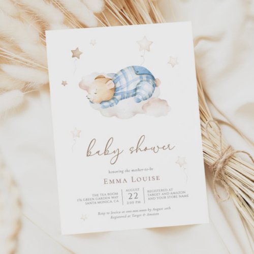 We can Bearly Wait Teddy Bear On Cloud Baby Shower Invitation