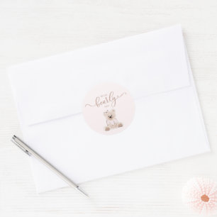 We Can Bearly Wait Teddy Bear Pink Baby Shower Classic Round Sticker