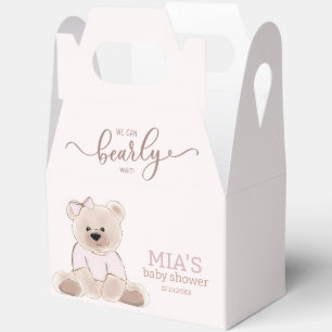We Can Bearly Wait Teddy Bear Pink Baby Shower Favor Boxes