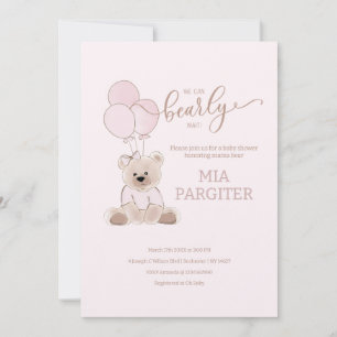 We Can Bearly Wait Teddy Bear Pink Baby Shower Invitation