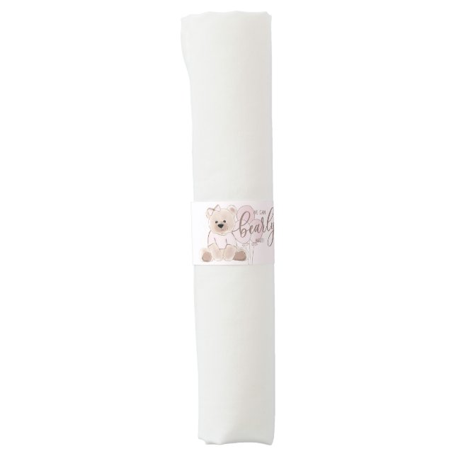 We Can Bearly Wait Teddy Bear Pink Baby Shower Napkin Bands (Front)