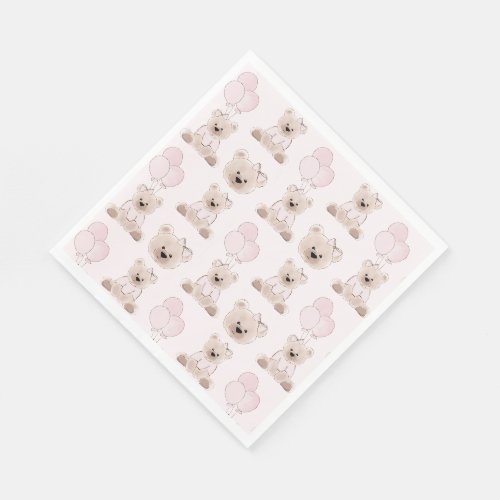 We Can Bearly Wait Teddy Bear Pink Baby Shower Napkins