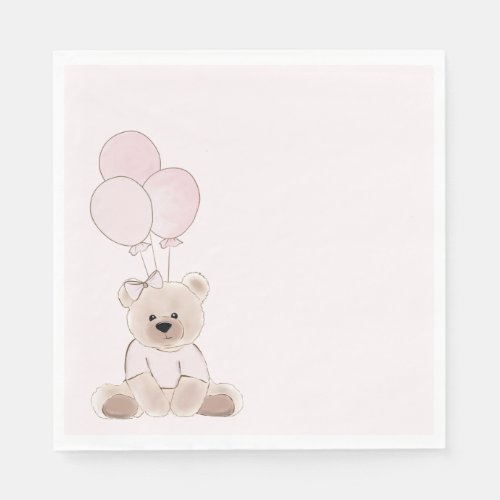 We Can Bearly Wait Teddy Bear Pink Baby Shower Napkins