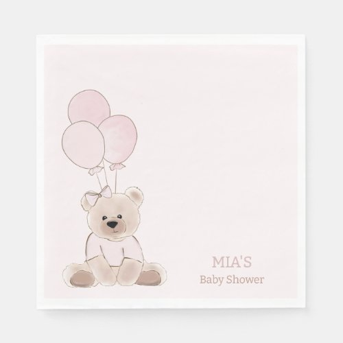 We Can Bearly Wait Teddy Bear Pink Baby Shower Napkins
