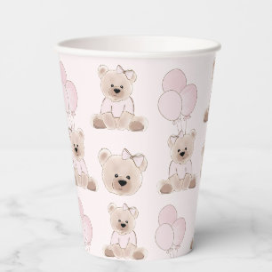 We Can Bearly Wait Teddy Bear Pink Baby Shower Paper Cups