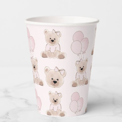 We Can Bearly Wait Teddy Bear Pink Baby Shower Paper Cups