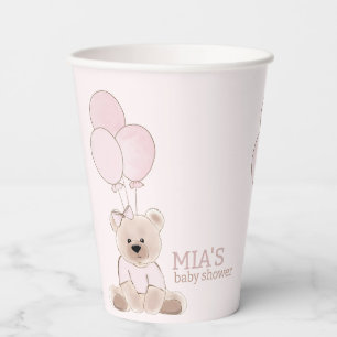 We Can Bearly Wait Teddy Bear Pink Baby Shower Paper Cups