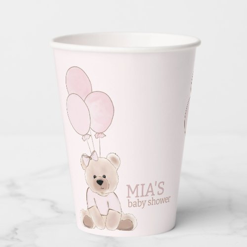 We Can Bearly Wait Teddy Bear Pink Baby Shower Paper Cups