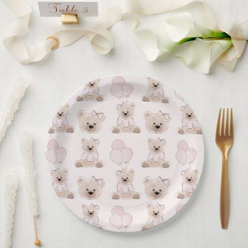 We Can Bearly Wait Teddy Bear Pink Baby Shower Paper Plates