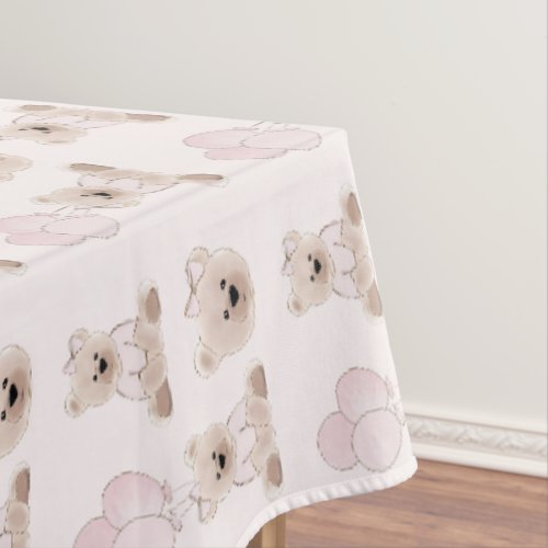 We Can Bearly Wait Teddy Bear Pink Baby Shower Tablecloth
