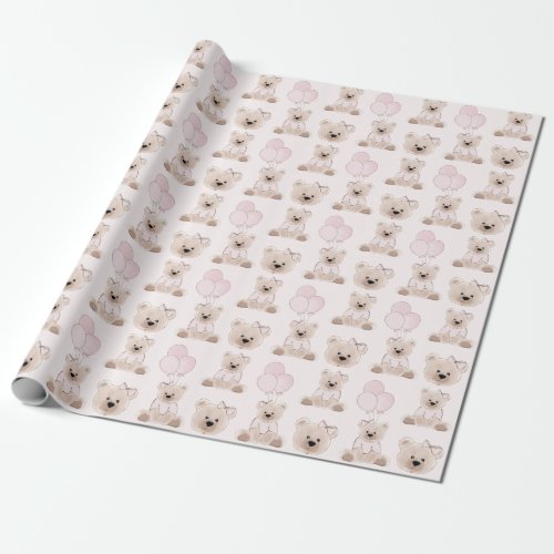 We Can Bearly Wait Teddy Bear Pink Baby Shower Wrapping Paper