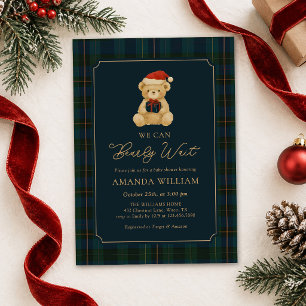 We Can Bearly Wait Teddy Bear Plaid Baby Shower Invitation