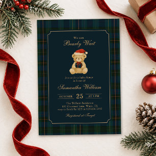 We Can Bearly Wait Teddy Bear Plaid Baby Shower Invitation