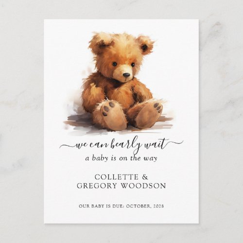 We Can Bearly Wait Teddy Bear Pregnancy  Announcement Postcard