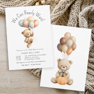 We Can Bearly Wait Teddy Bear with Balloons Invitation